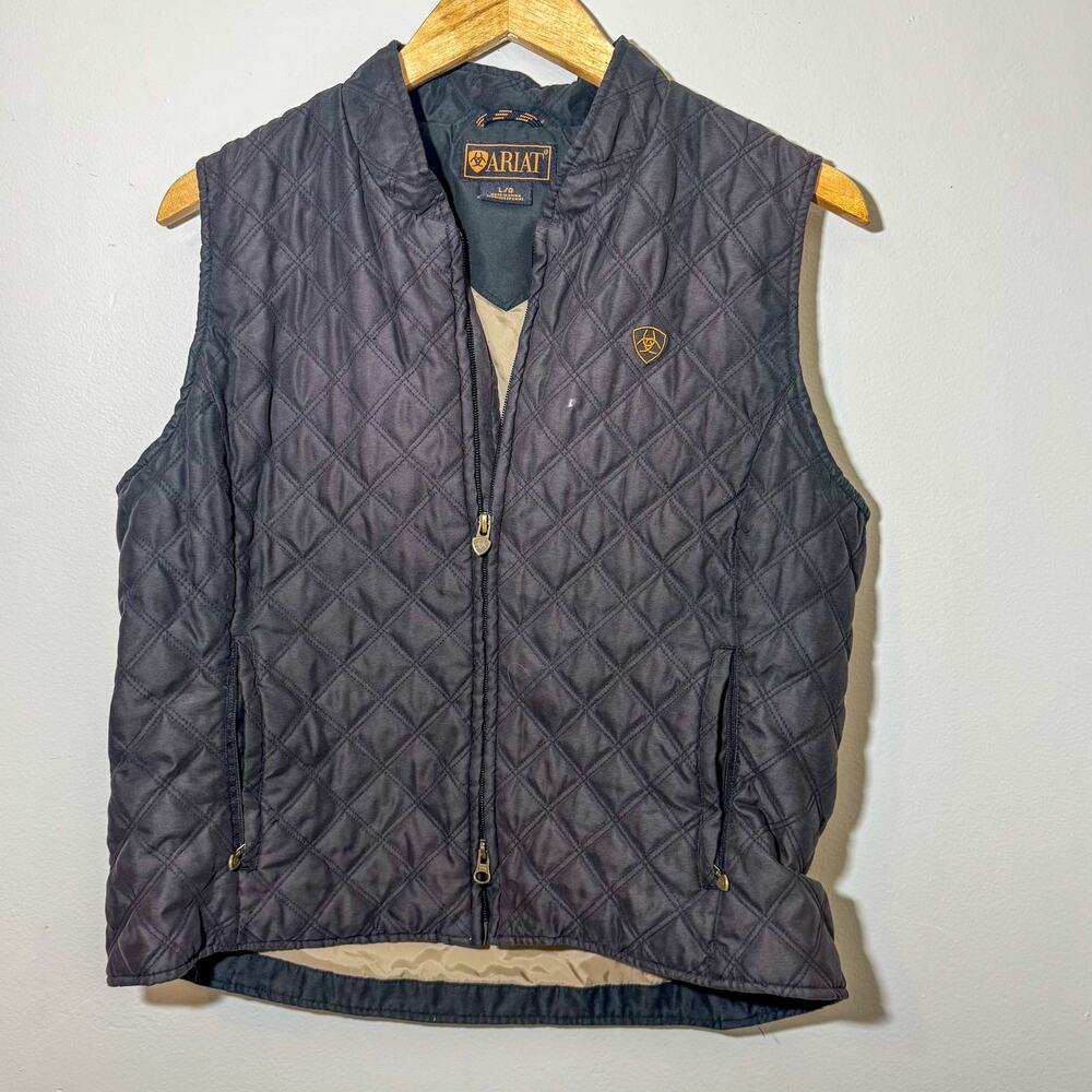 Ariat Women’s Large Quilted Vest Grey Tan Lining Equestrian Country Western L/G